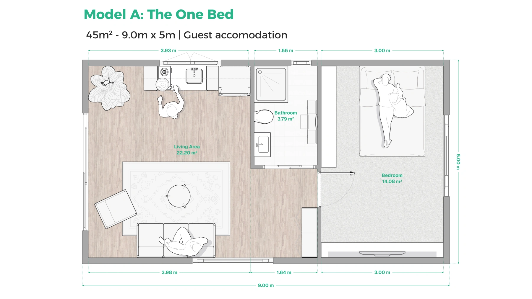 Floor plan for The One Bed 45m² dwelling