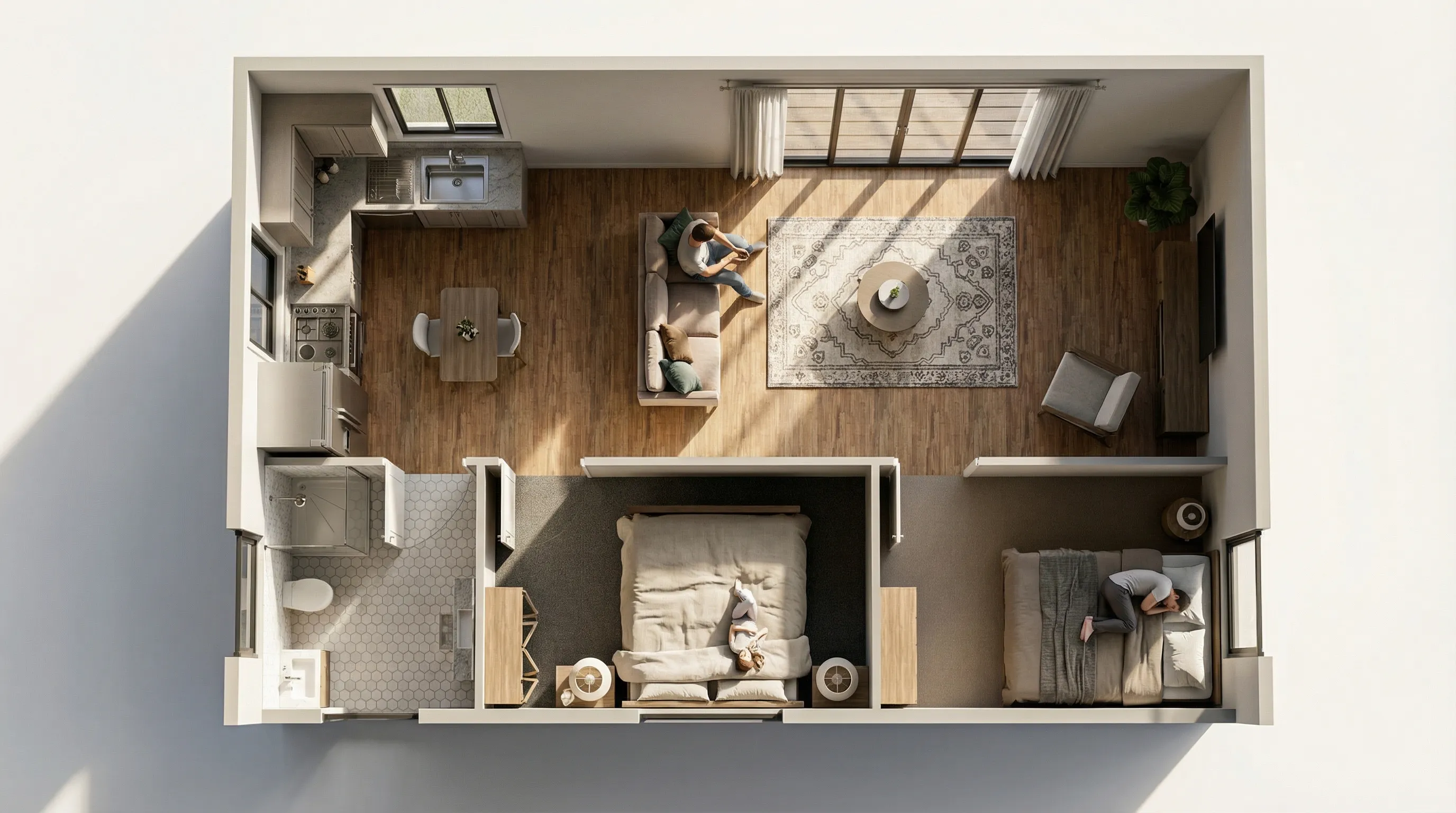 3D view of The Two-Bed 60m² dwelling — click to enlarge